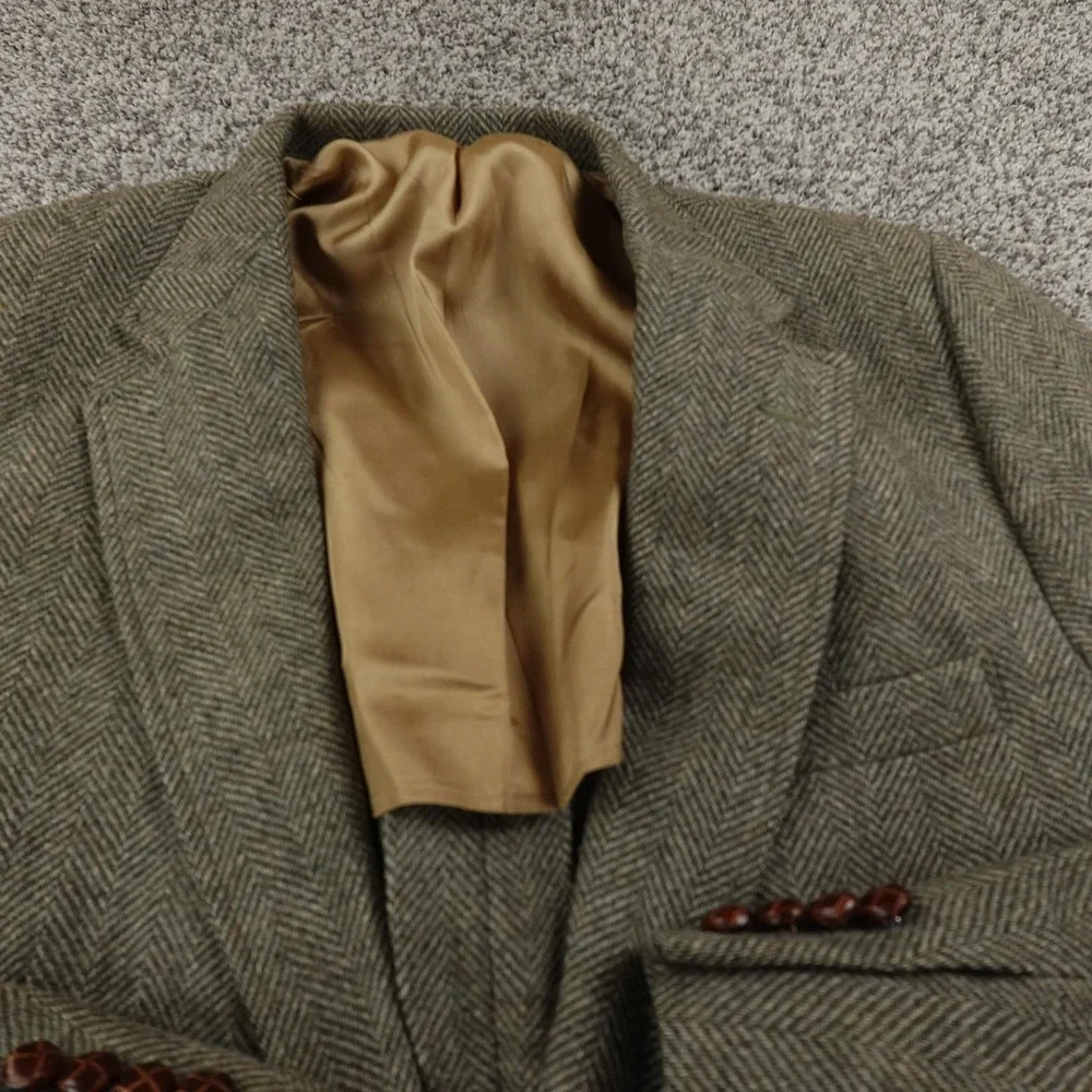 VTG Haggar Blazer Mens 46 Brown Gray Herringbone Wool Elbow Patch Sport Coat USA